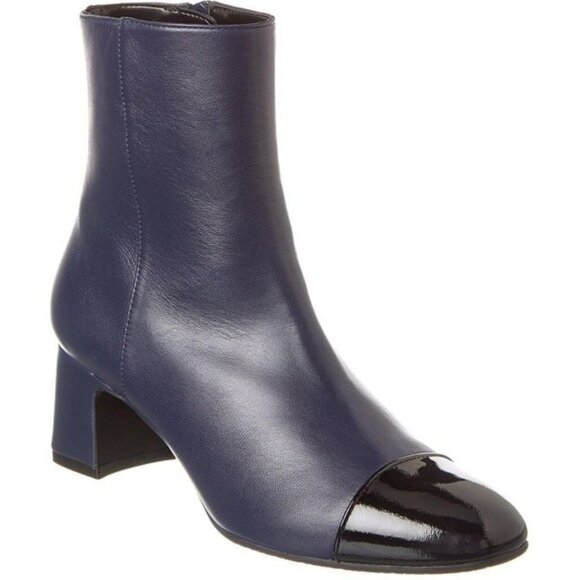 NWT Stuart Weitzman Milla Cap Toe Blue Leather Ankle Boots Sz 6.5 - Picture 1 of 1